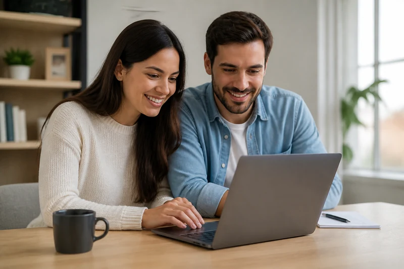Couple filling out home selling form